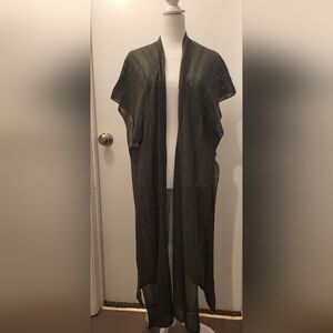 Steve Madden Olive Green Open Weave Long Vest